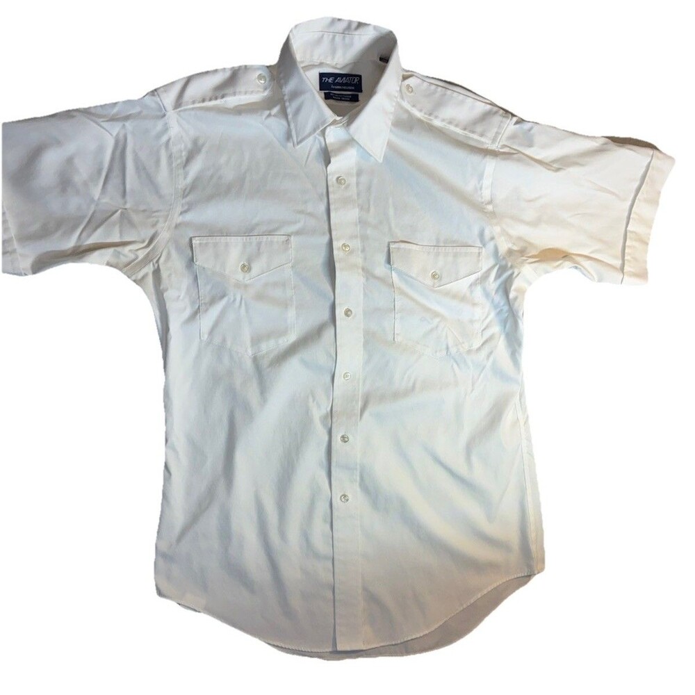 Van Husen Aviator Sz 16 Button Up Short Sleeve Cuffed Non Iron Easy Care Pilot